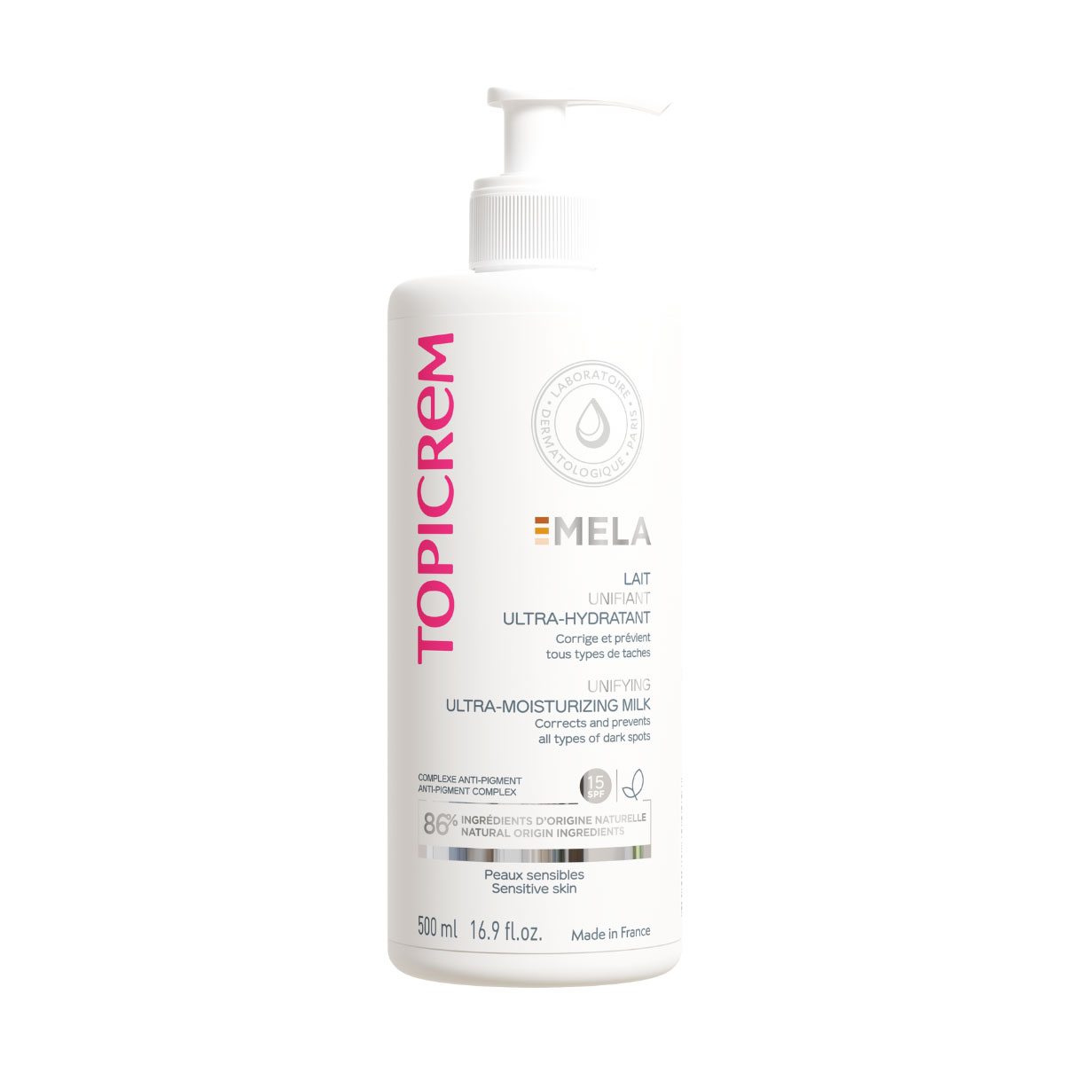 Ультразволожувальне молочко для обличчя Topicrem Mela Unifying Ultra-Moisturizing Milk, SPF 15, 500 мл